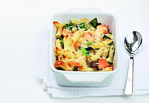 Zapečené těstoviny s lososem