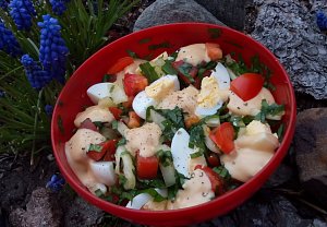 Zeleninový salát s medvědím česnekem a vejci