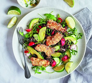 Kuřecí stripsy v sezamu se salátem z quinoy