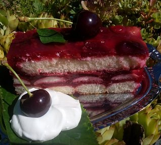 Piškotové řezy s třešněmi