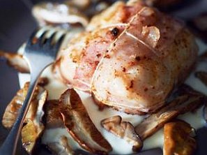 Treska se žampiony ve slanině