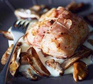 Treska se žampiony ve slanině